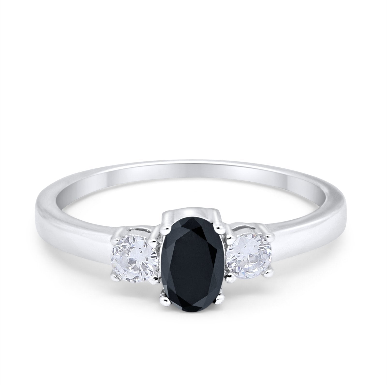 Solitaire Engagement Ring Oval Simulated Cubic Zirconia 925 Sterling Silver