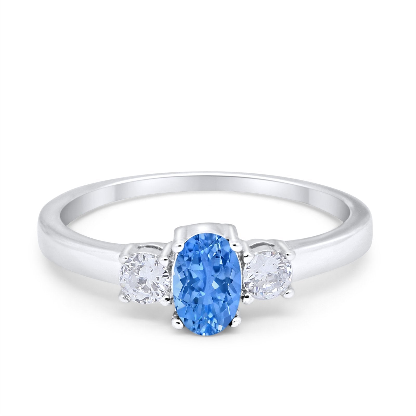 Solitaire Engagement Ring Oval Simulated Cubic Zirconia 925 Sterling Silver