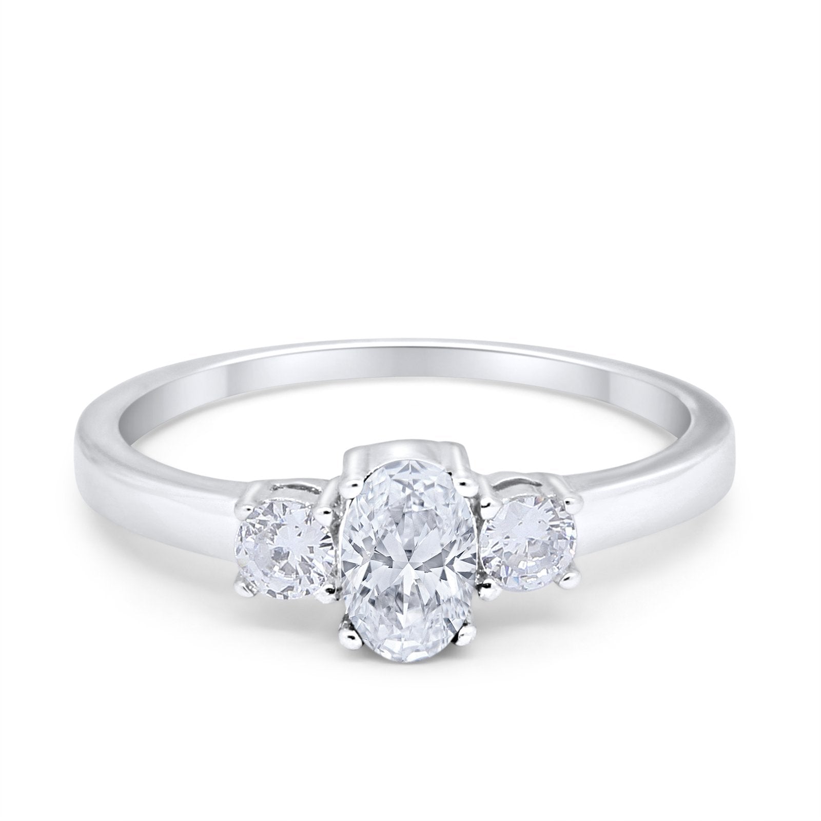 Solitaire Engagement Ring Oval Simulated Cubic Zirconia 925 Sterling Silver
