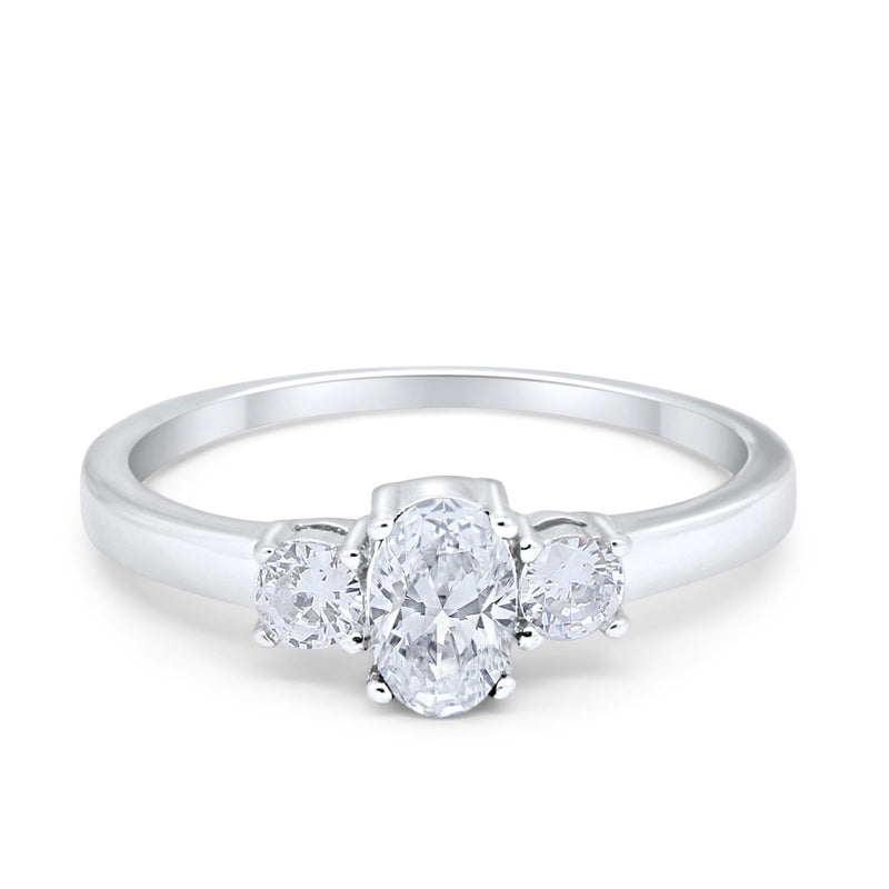 Solitaire Engagement Ring Oval Simulated Cubic Zirconia 925 Sterling Silver