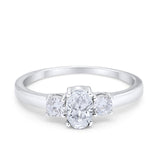Solitaire Engagement Ring Oval Simulated Cubic Zirconia 925 Sterling Silver
