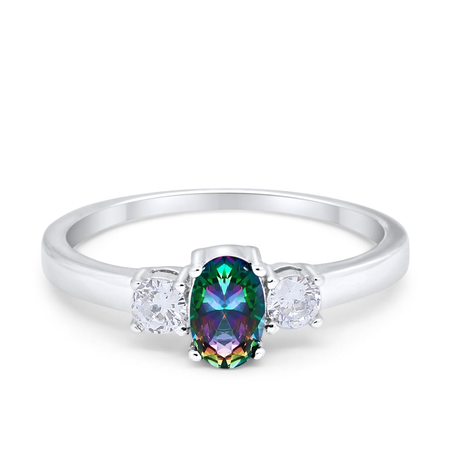 Solitaire Engagement Ring Oval Simulated Cubic Zirconia 925 Sterling Silver