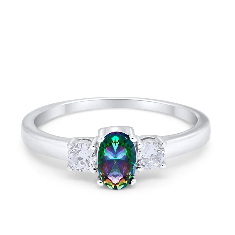 Solitaire Engagement Ring Oval Simulated Cubic Zirconia 925 Sterling Silver