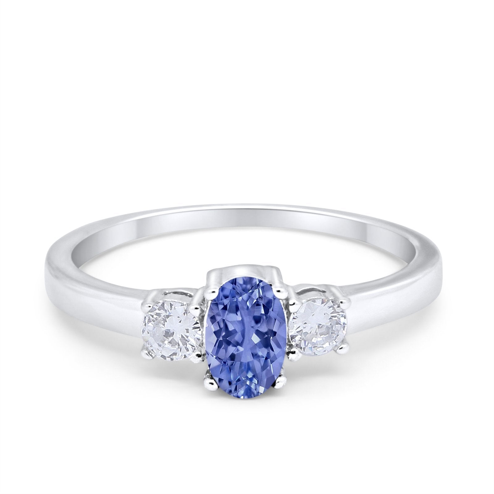 Solitaire Engagement Ring Oval Simulated Cubic Zirconia 925 Sterling Silver