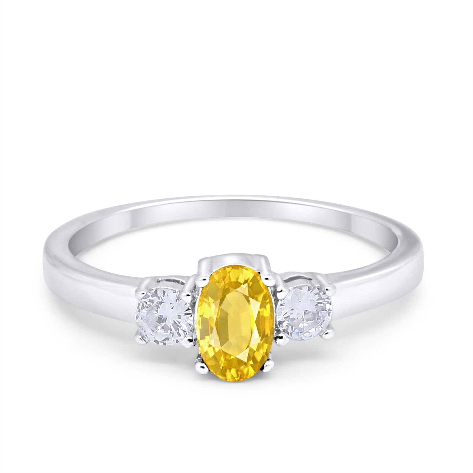 Solitaire Engagement Ring Oval Simulated Cubic Zirconia 925 Sterling Silver