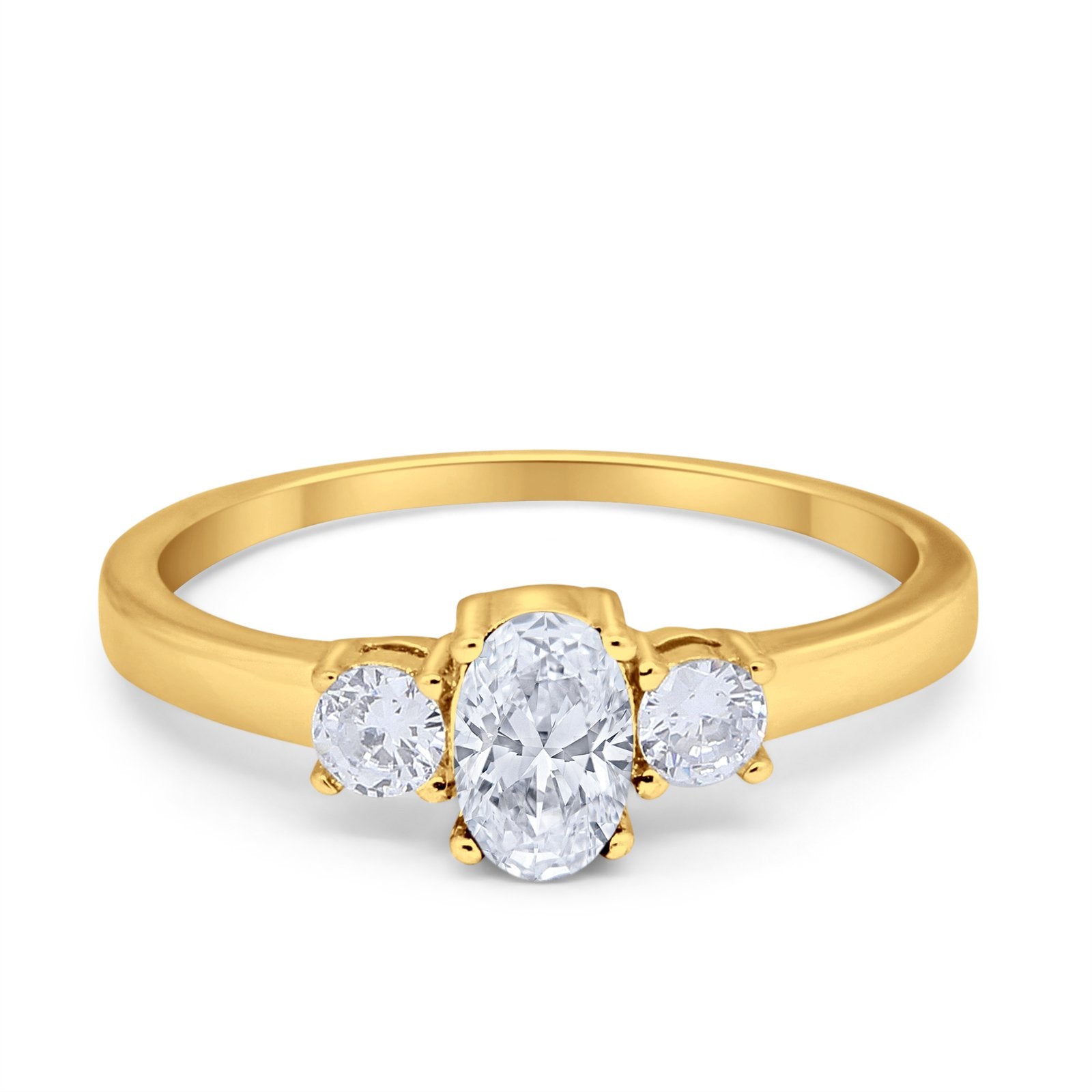 Solitaire Engagement Ring Oval Simulated Cubic Zirconia 925 Sterling Silver