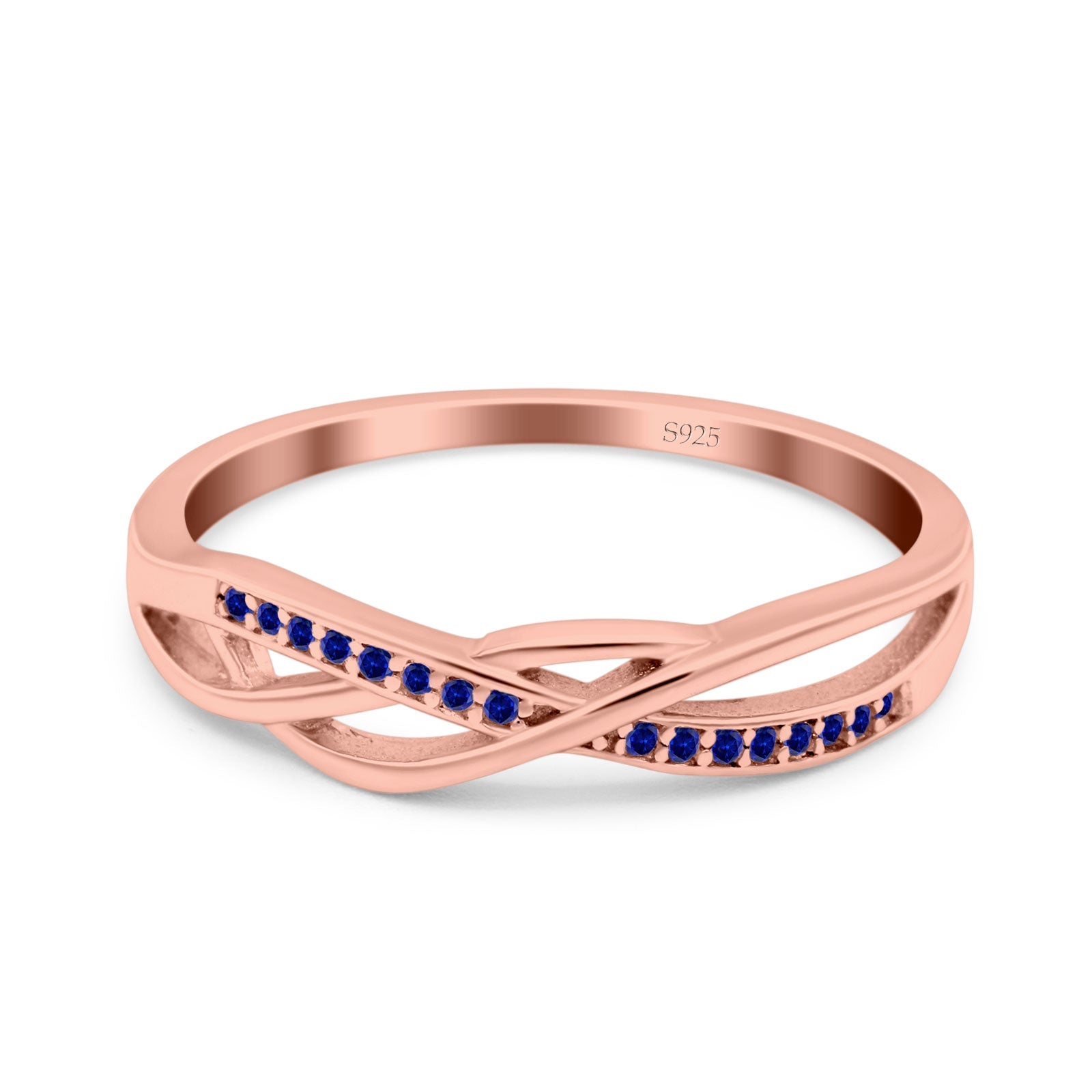 Infinity Twisted Half Eternity Wedding Band Ring Round Simulated Cubic Zirconia 925 Sterling Silver