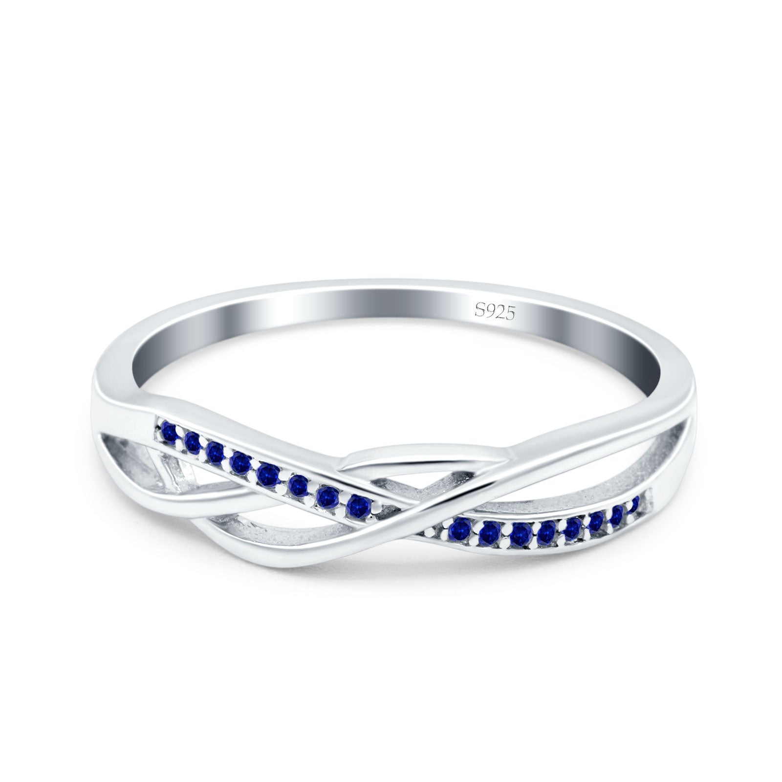Infinity Twisted Half Eternity Wedding Band Ring Round Simulated Cubic Zirconia 925 Sterling Silver