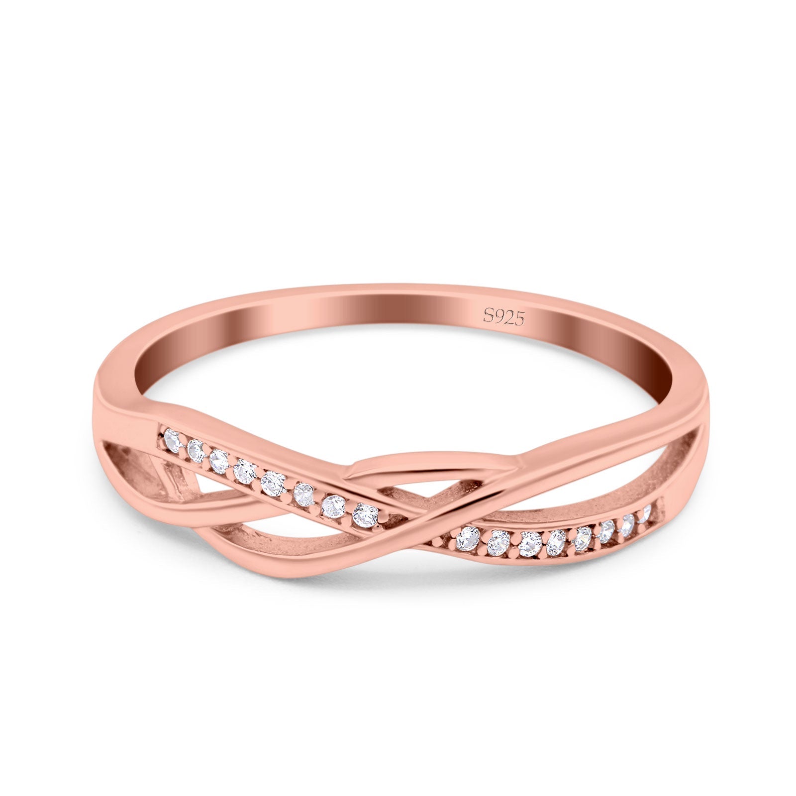 Infinity Twisted Half Eternity Wedding Band Ring Round Simulated Cubic Zirconia 925 Sterling Silver