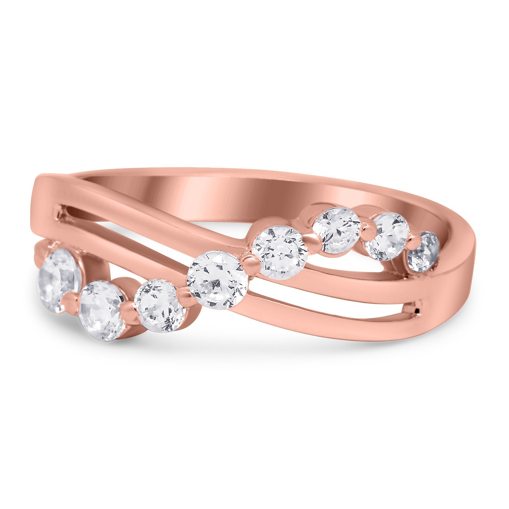 Journey Ring Round Eternity Simulated Cubic Zirconia 925 Sterling Silver