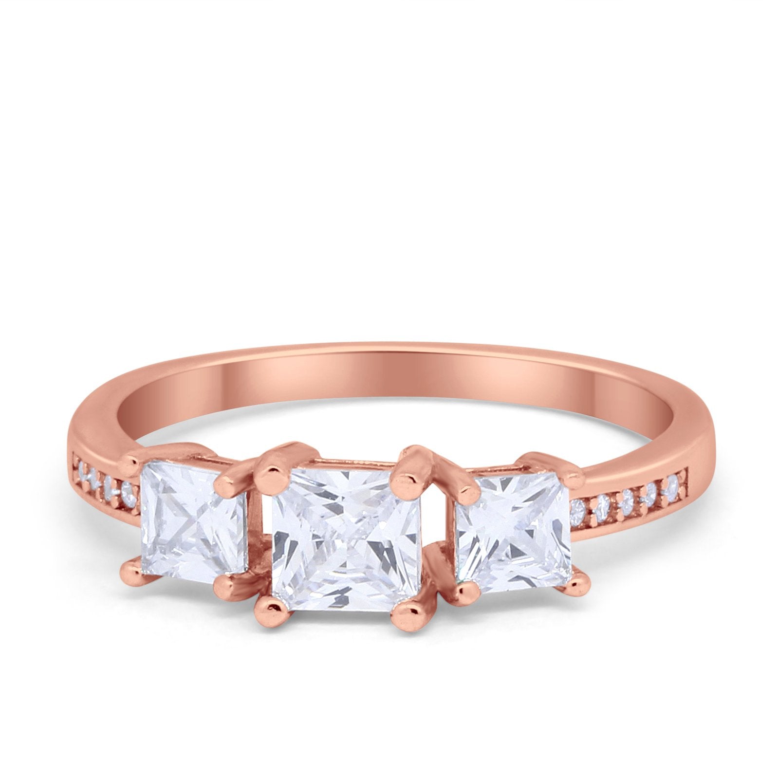 Three Stone Engagement Ring Simulated Cubic Zirconia 925 Sterling Silver