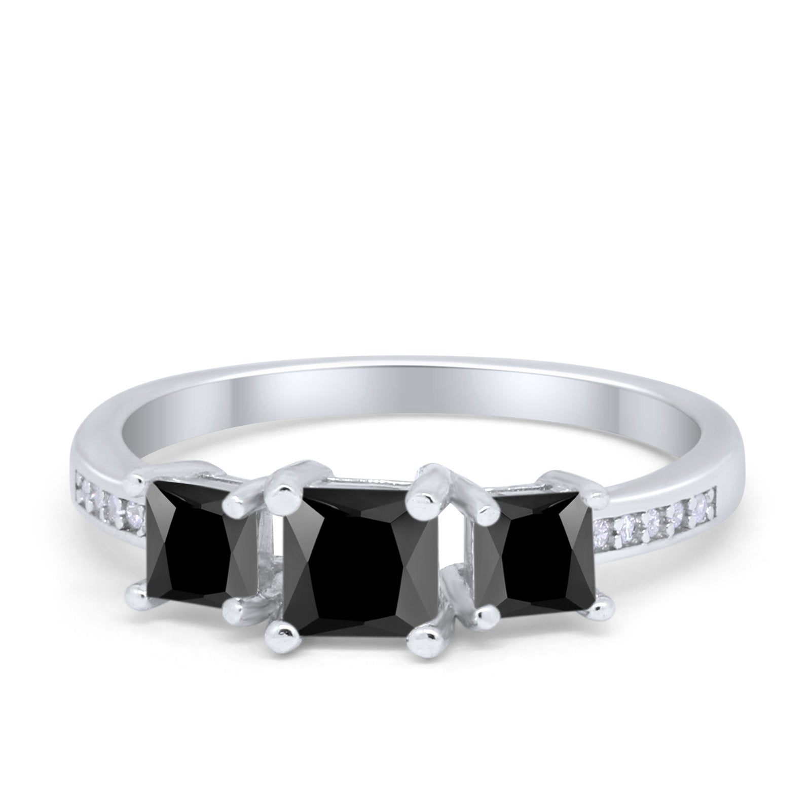 Three Stone Engagement Ring Simulated Cubic Zirconia 925 Sterling Silver