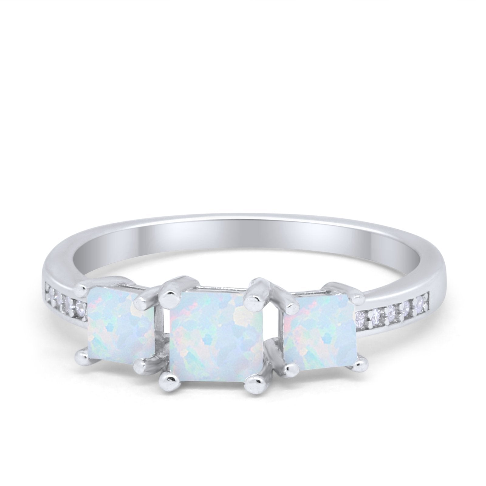 Three Stone Engagement Ring Simulated Cubic Zirconia 925 Sterling Silver
