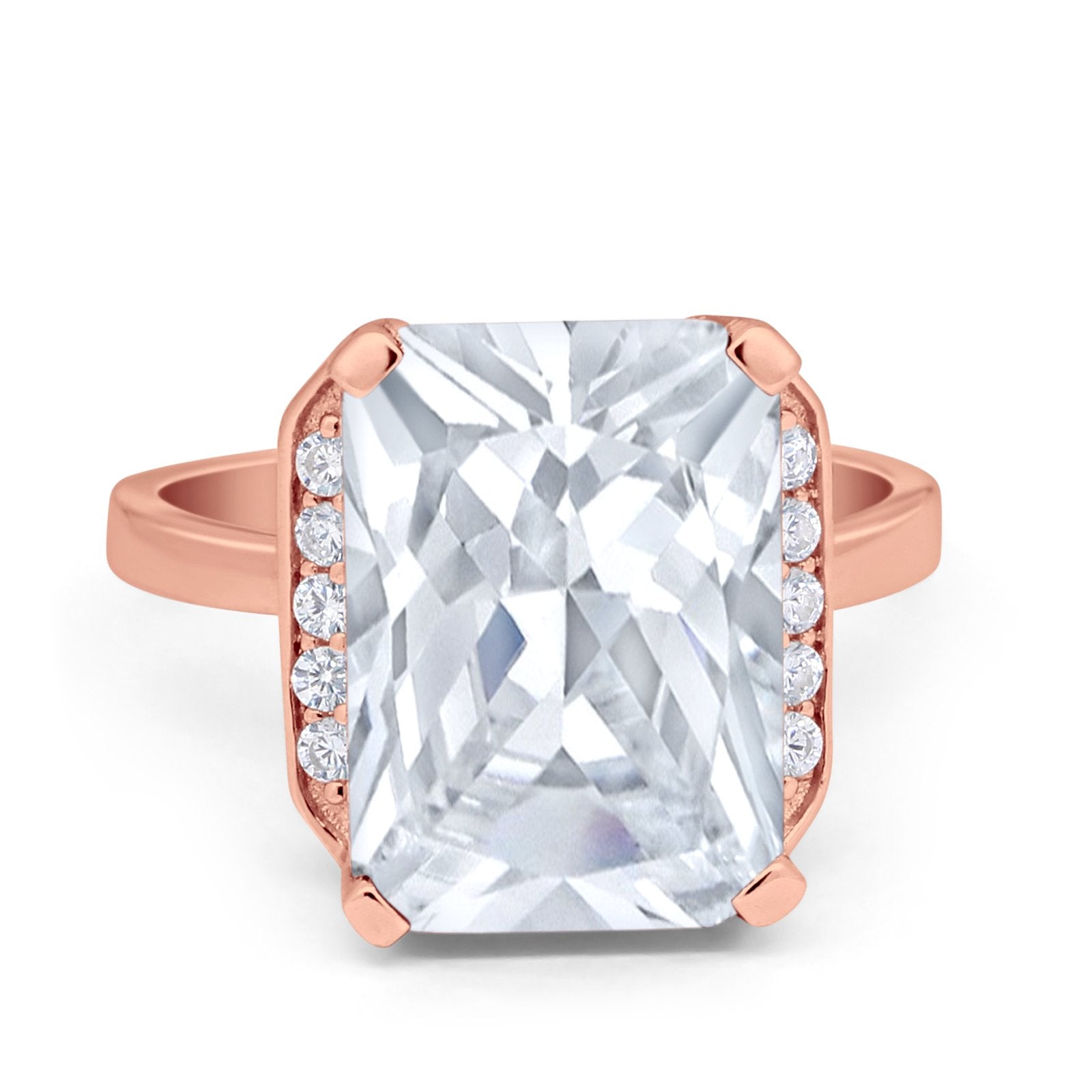 Engagement Ring Radiant Cut Simulated Cubic Zirconia 925 Sterling Silver