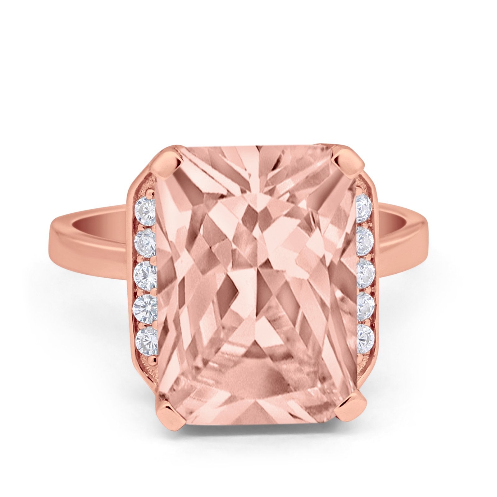 Engagement Ring Radiant Cut Simulated Cubic Zirconia 925 Sterling Silver