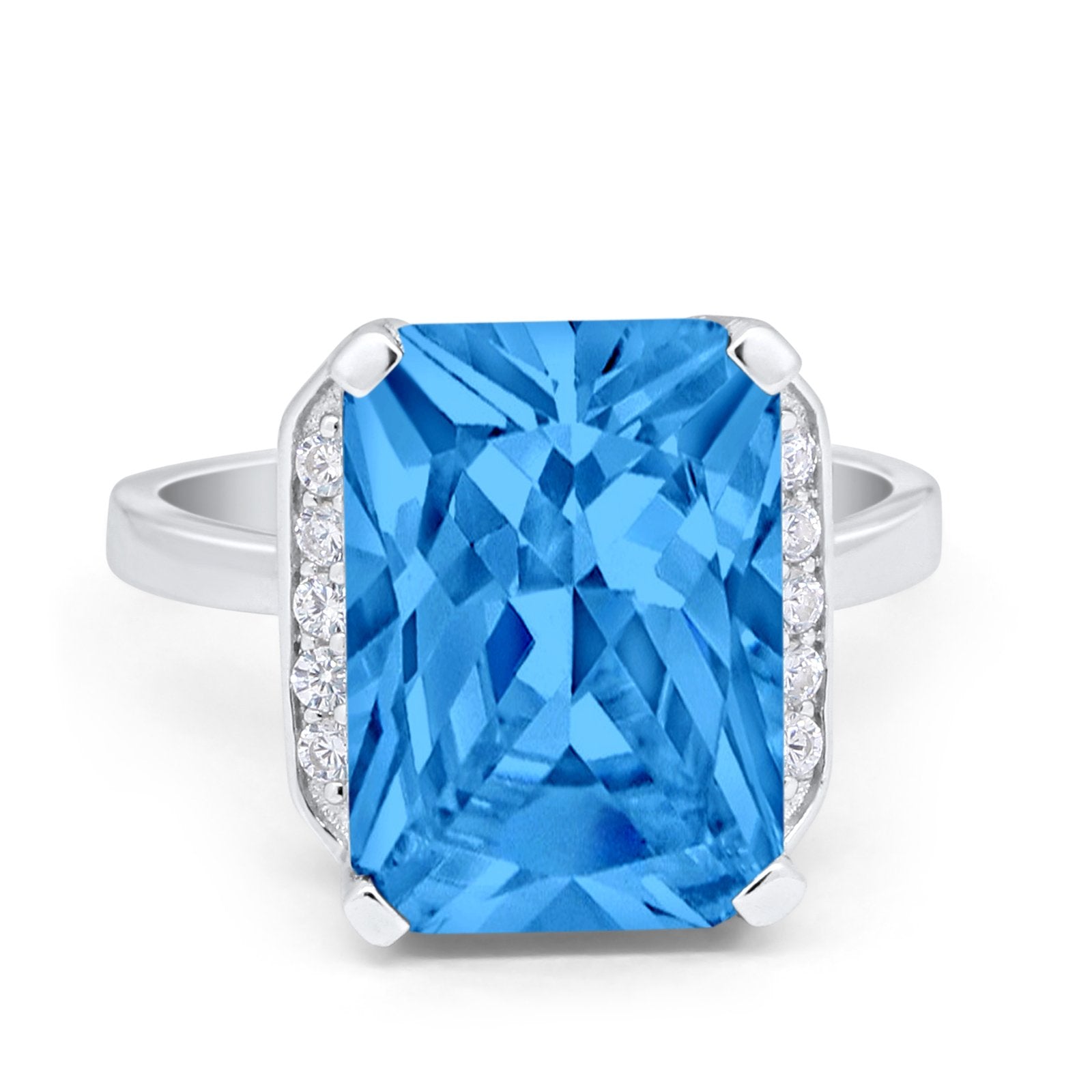 Engagement Ring Radiant Cut Simulated Cubic Zirconia 925 Sterling Silver