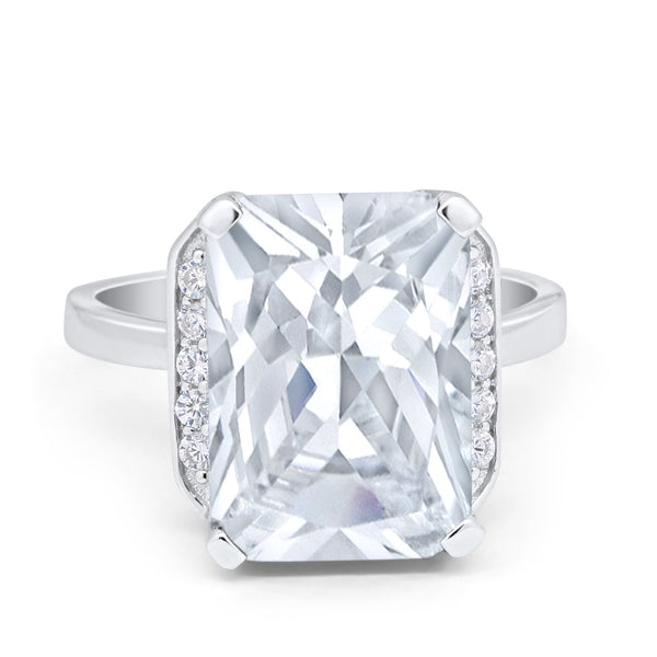 Fancy Simulated Blue Sapphire Engagement Ring - 925 Sterling Silver, Round Cubic Zirconia