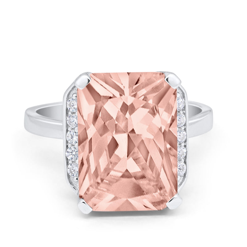 Engagement Ring Radiant Cut Simulated Cubic Zirconia 925 Sterling Silver