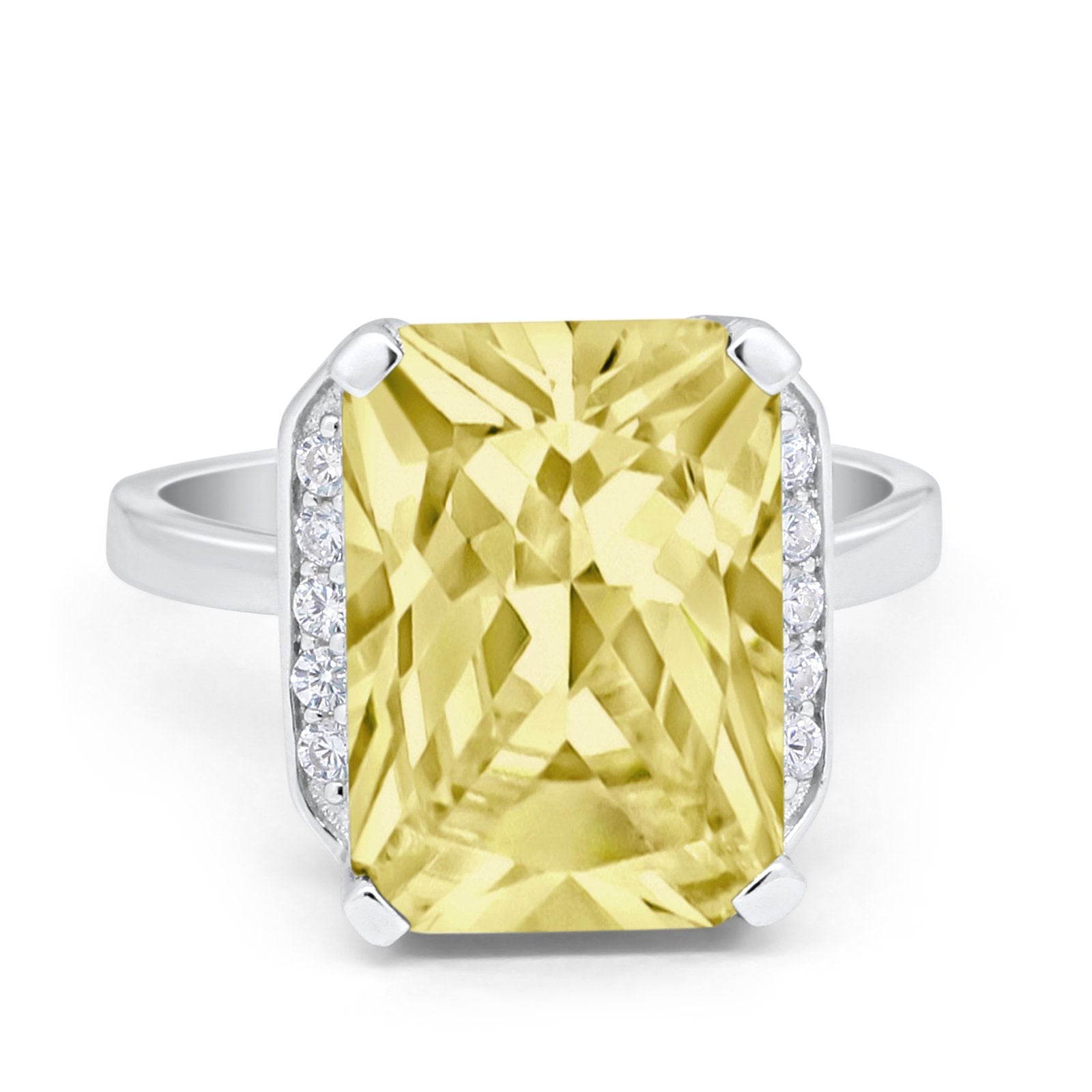 Engagement Ring Radiant Cut Simulated Cubic Zirconia 925 Sterling Silver