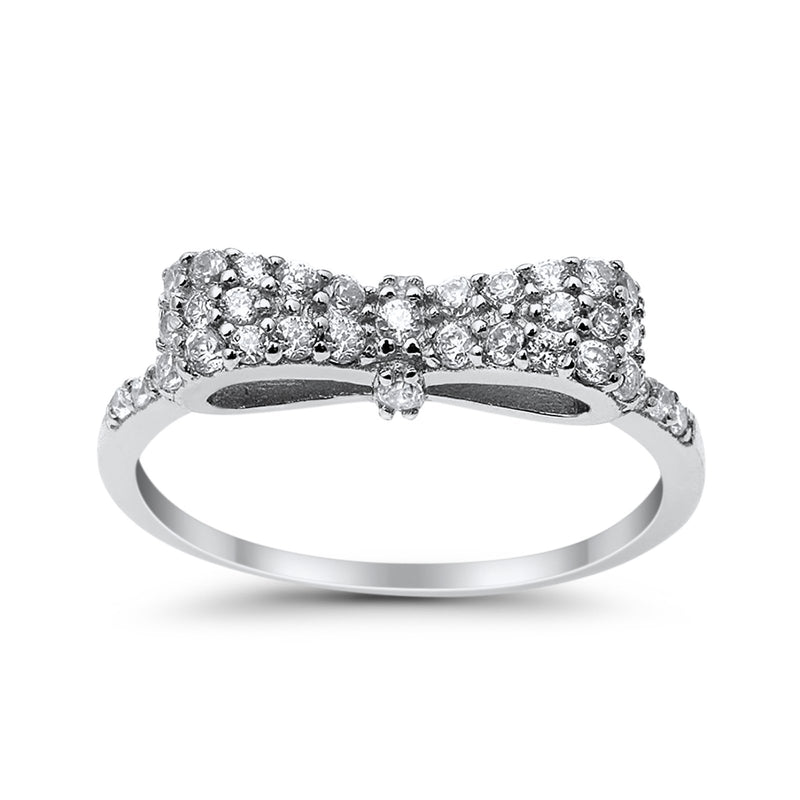 Wedding Ring Ribbon Shape Round Simulated Cubic Zirconia 925 Sterling Silver