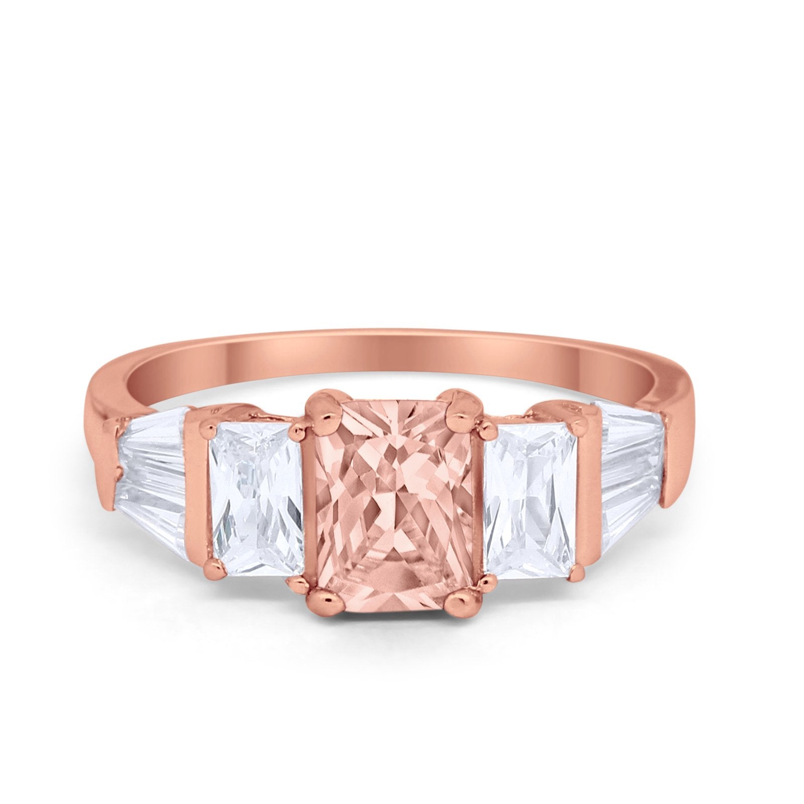 Engagement Ring Radiant Cut Simulated Cubic Zirconia 925 Sterling Silver