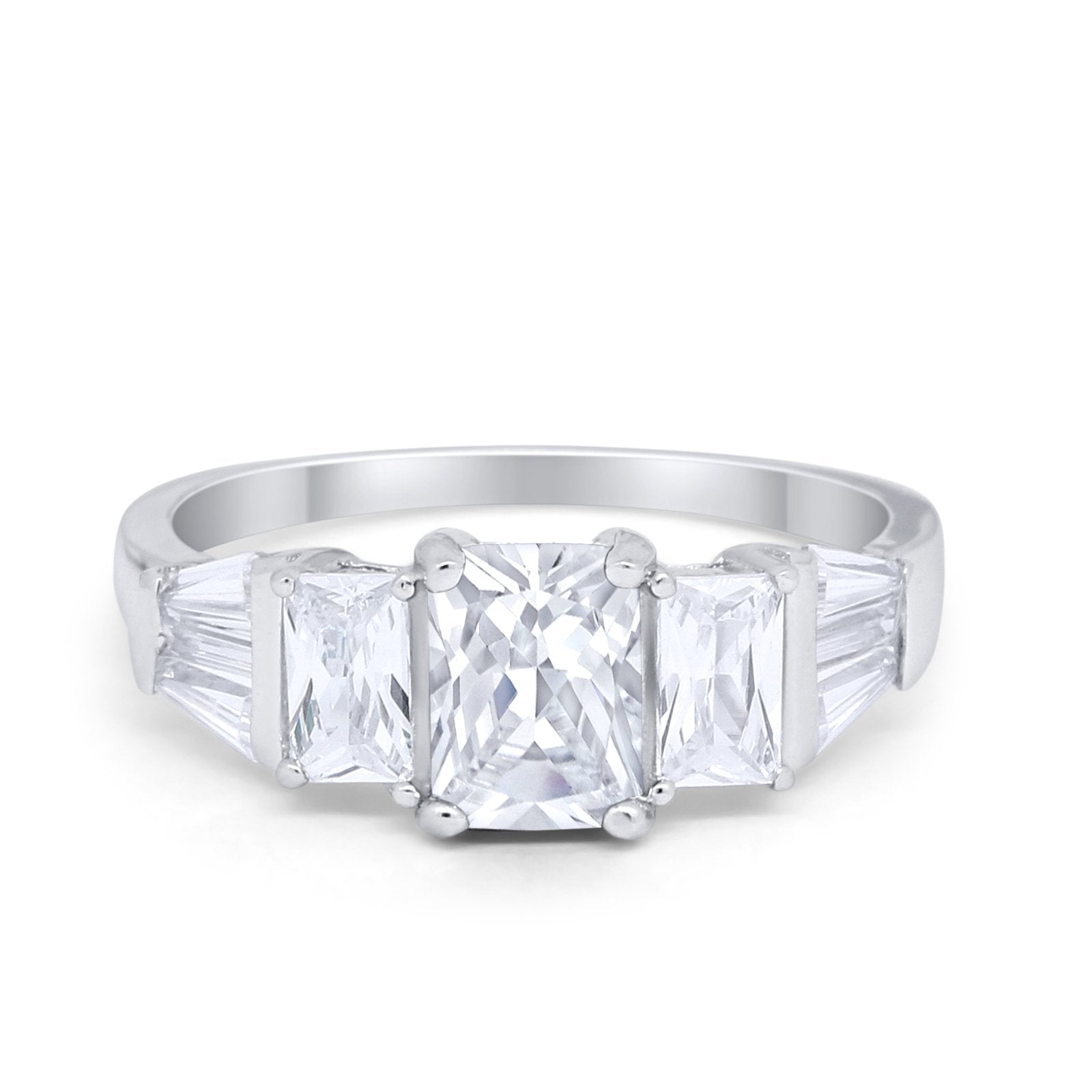 Engagement Ring Radiant Cut Simulated Cubic Zirconia 925 Sterling Silver