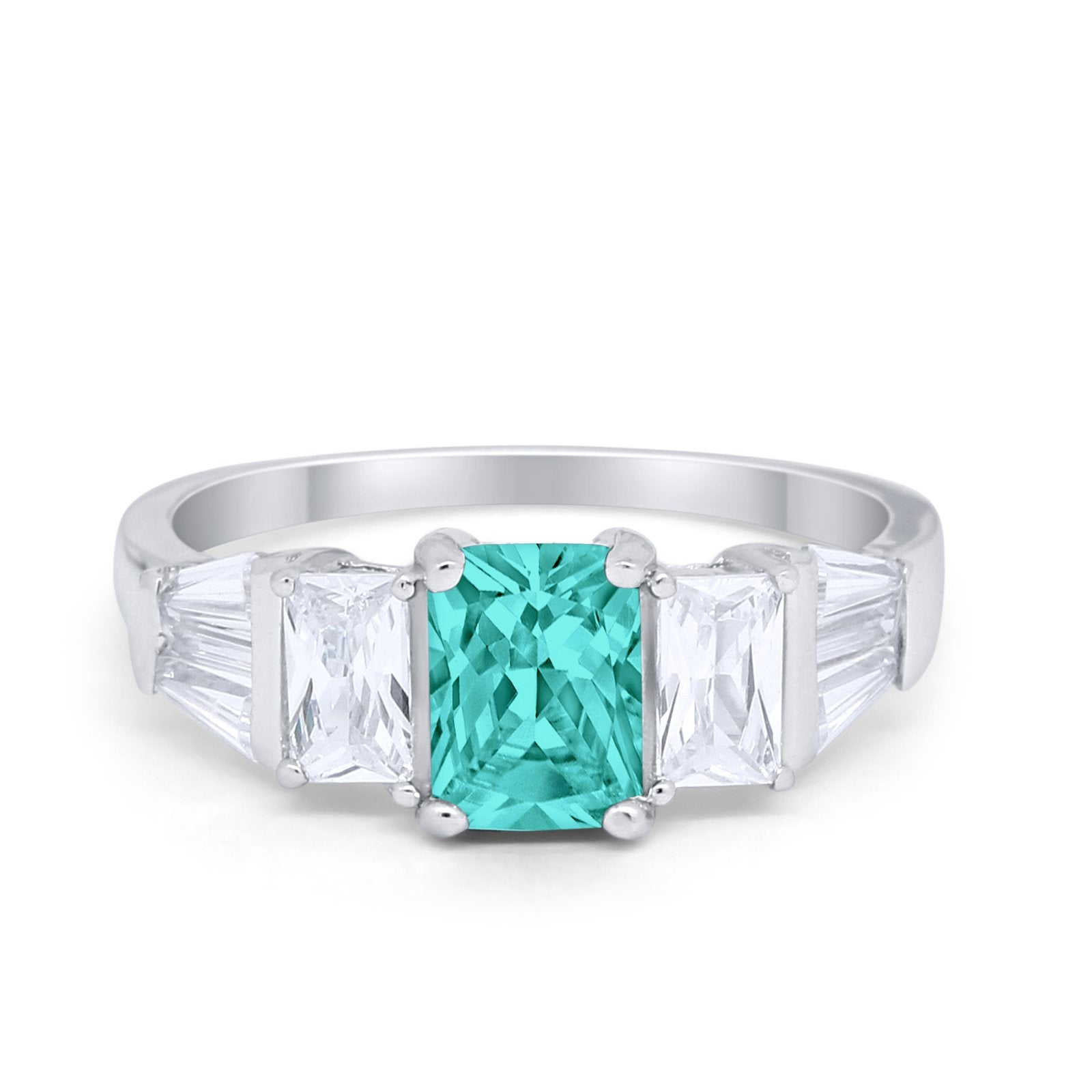 Engagement Ring Radiant Cut Simulated Cubic Zirconia 925 Sterling Silver