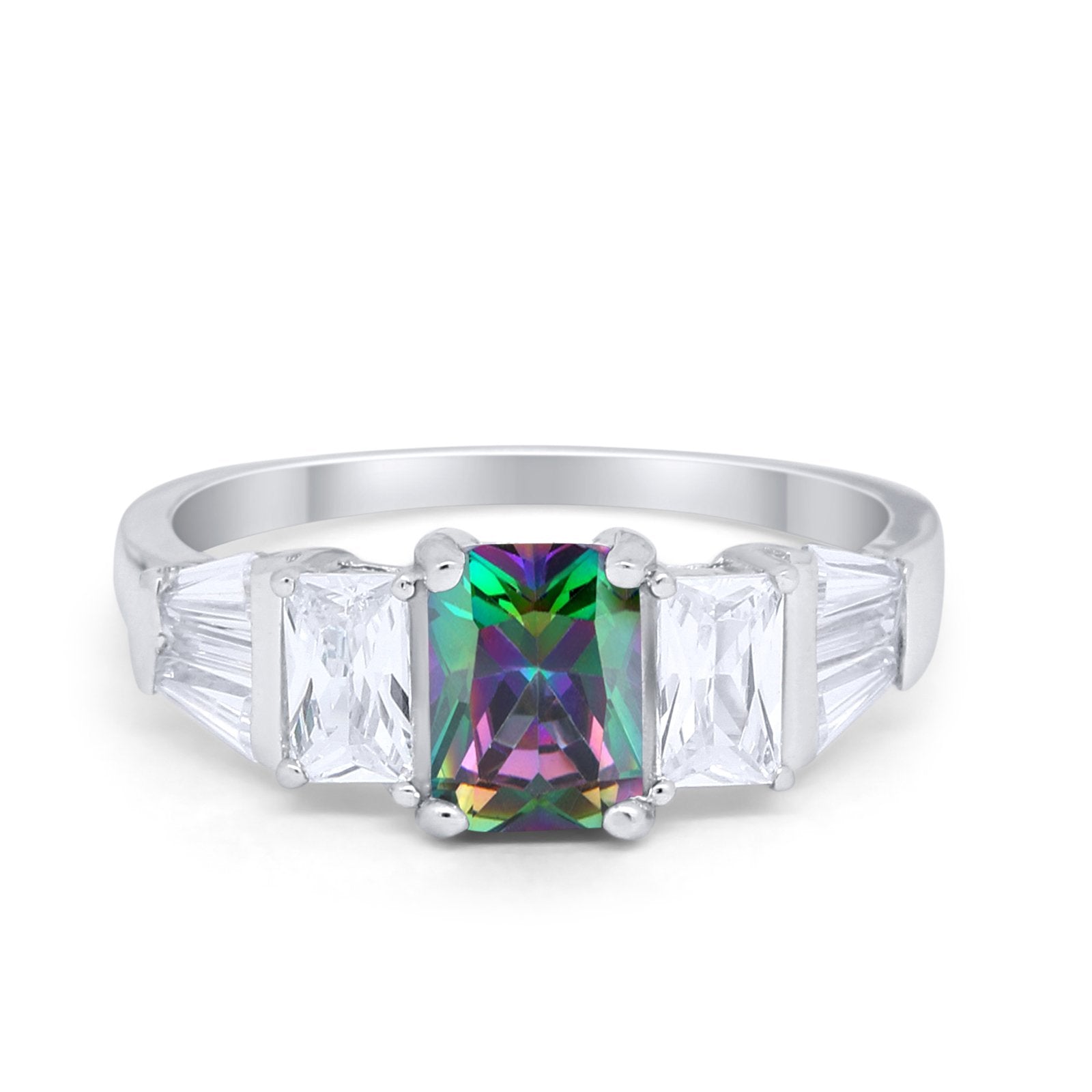 Engagement Ring Radiant Cut Simulated Cubic Zirconia 925 Sterling Silver