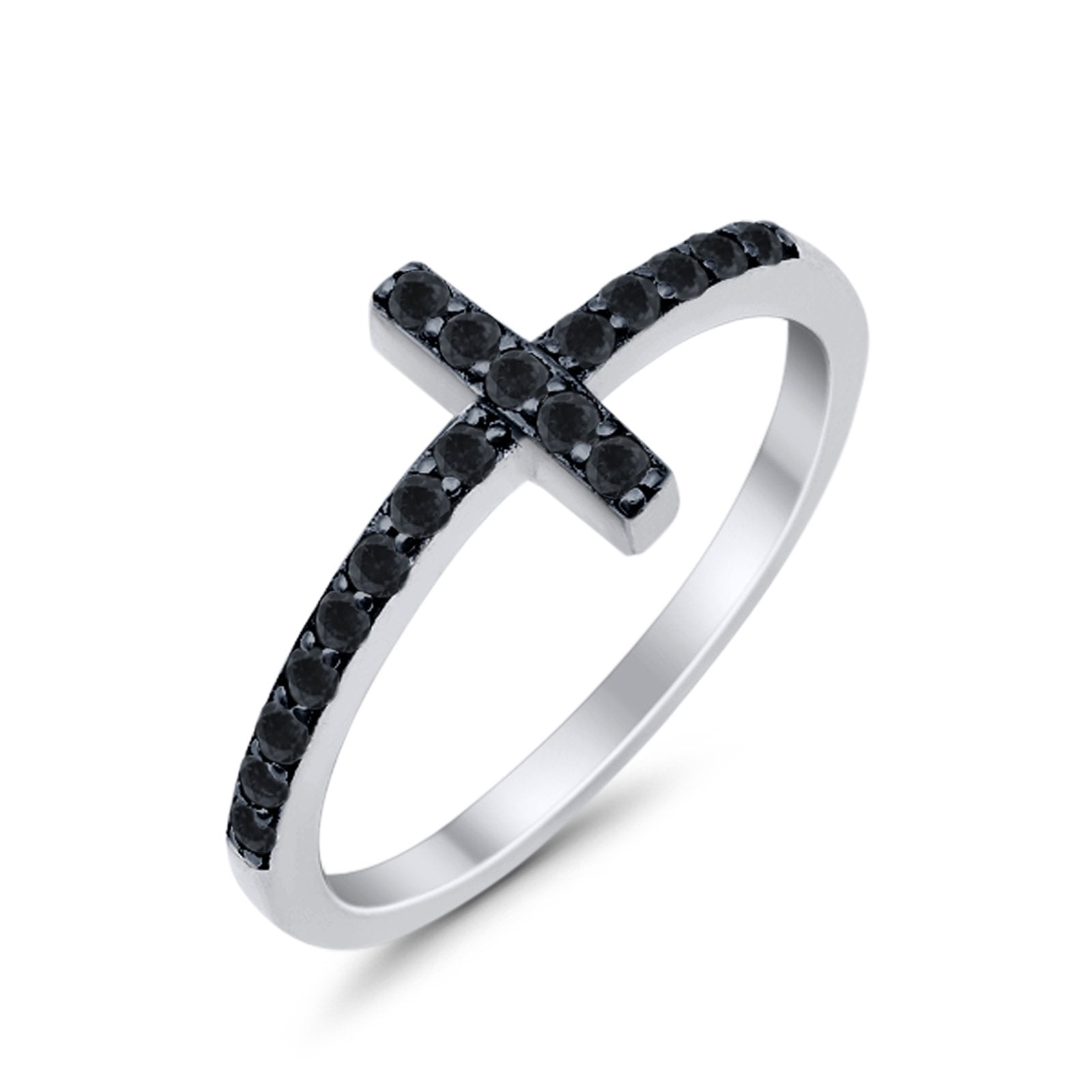 Wedding Eternity Sideways Cross Rings Simulated CZ 925 Sterling Silver