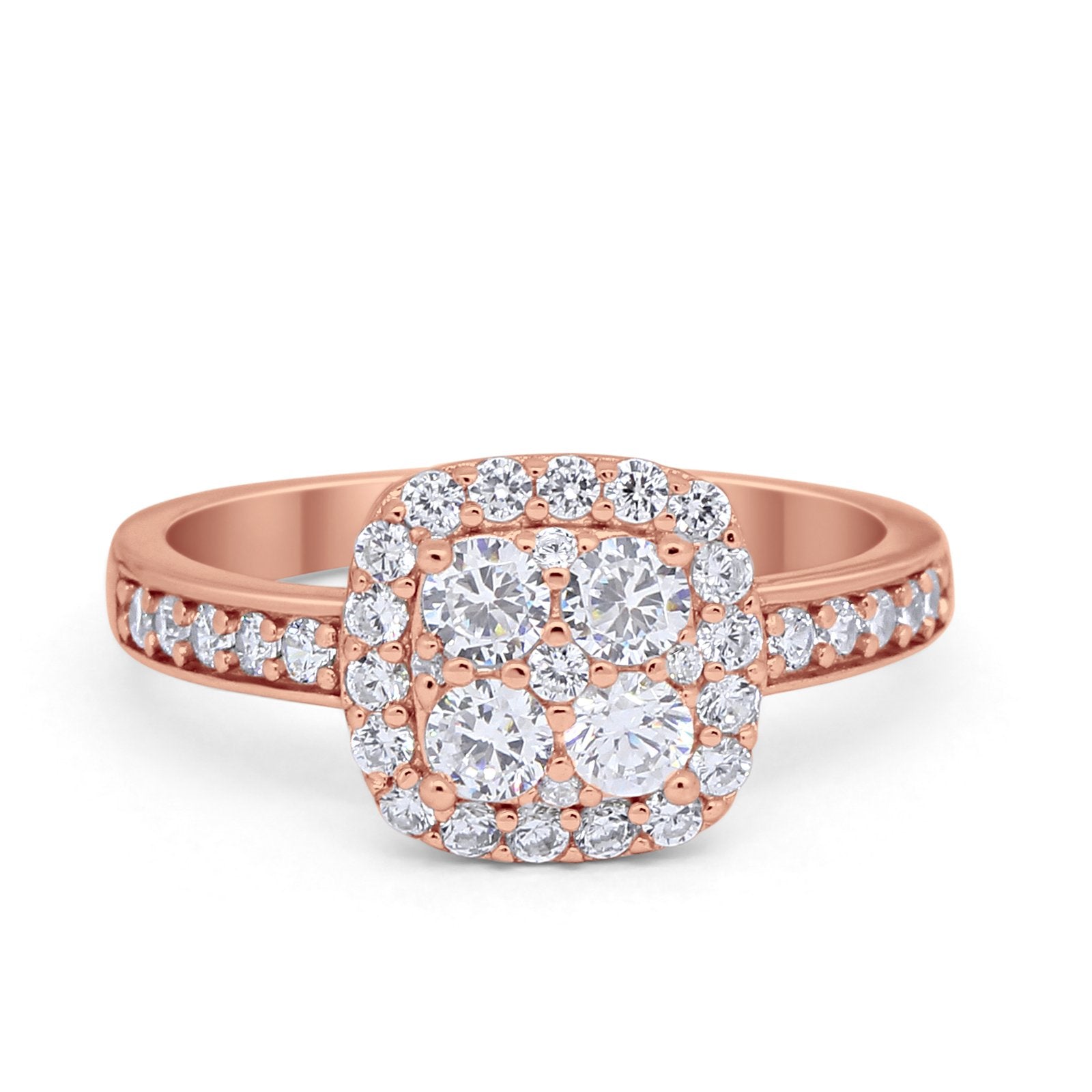 Halo Dazzling Accent Wedding Ring Simulated Cubic Zirconia 925 Sterling Silver