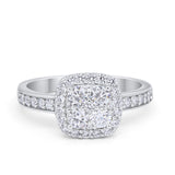 Halo Dazzling Accent Wedding Ring Simulated Cubic Zirconia 925 Sterling Silver