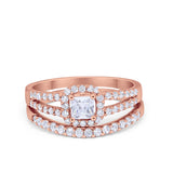 Halo Two Piece Engagement Ring Simulated Cubic Zirconia 925 Sterling Silver