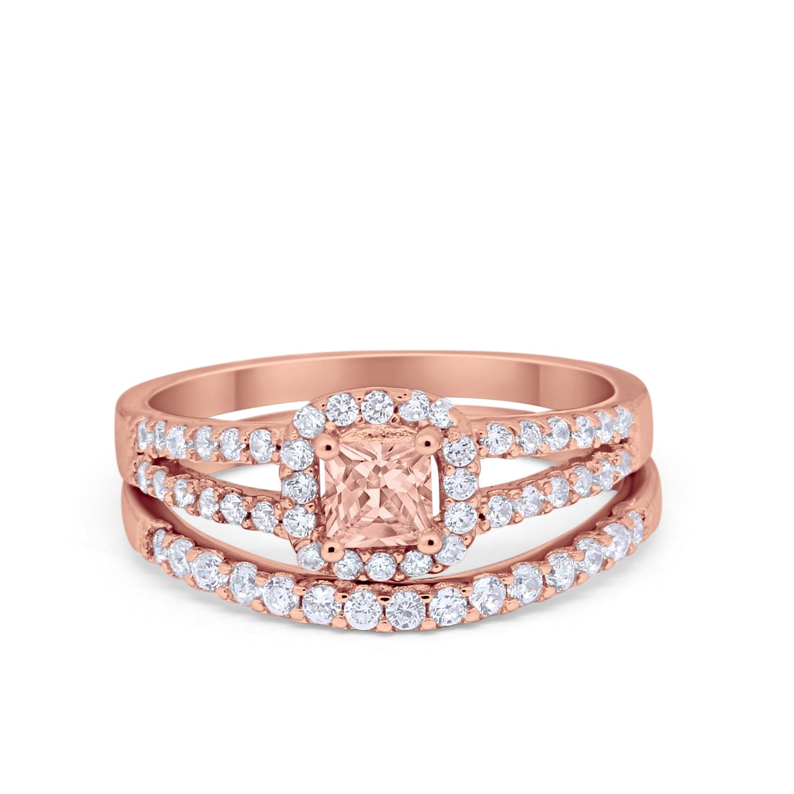 Halo Two Piece Engagement Ring Simulated Cubic Zirconia 925 Sterling Silver