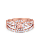 Halo Two Piece Engagement Ring Simulated Cubic Zirconia 925 Sterling Silver