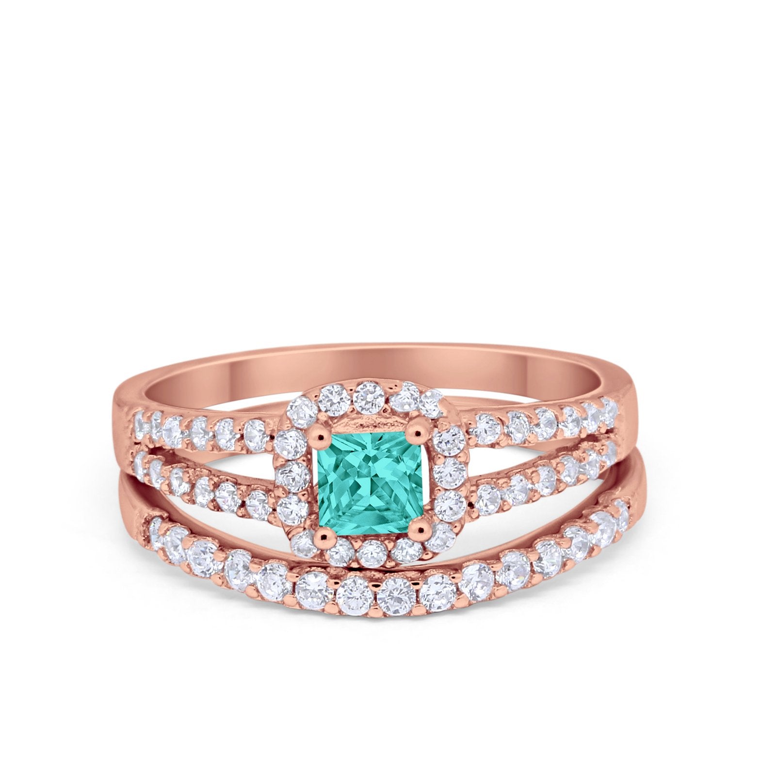 Halo Two Piece Engagement Ring Simulated Cubic Zirconia 925 Sterling Silver