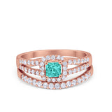 Halo Two Piece Engagement Ring Simulated Cubic Zirconia 925 Sterling Silver