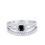 Halo Two Piece Engagement Ring Simulated Cubic Zirconia 925 Sterling Silver