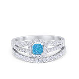 Halo Two Piece Engagement Ring Simulated Cubic Zirconia 925 Sterling Silver