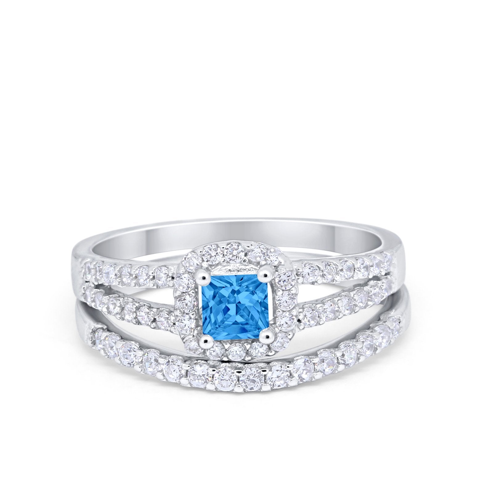 Halo Two Piece Engagement Ring Simulated Cubic Zirconia 925 Sterling Silver