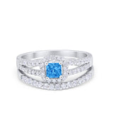 Halo Two Piece Engagement Ring Simulated Cubic Zirconia 925 Sterling Silver