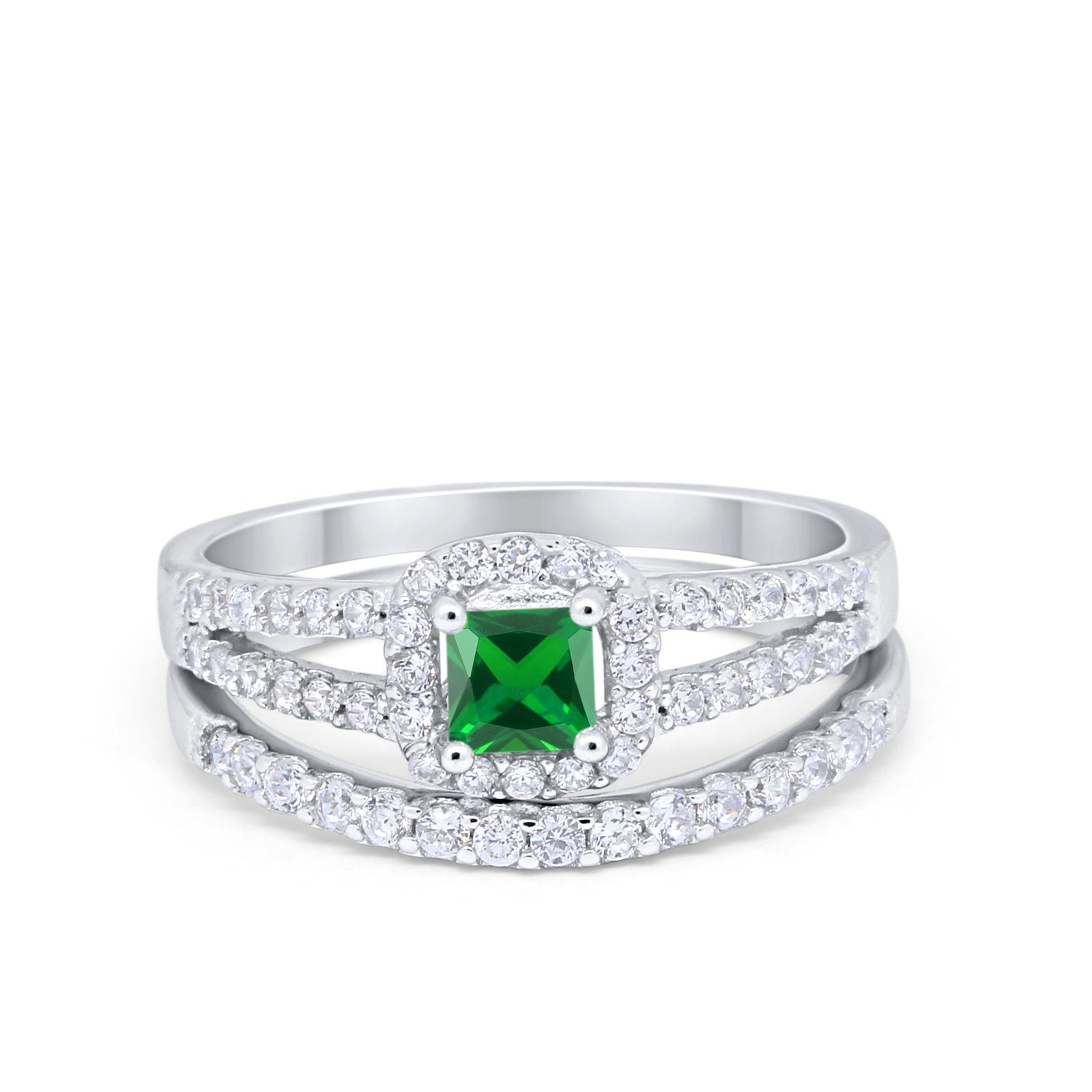 Halo Two Piece Engagement Ring Simulated Cubic Zirconia 925 Sterling Silver