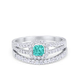 Halo Two Piece Engagement Ring Simulated Cubic Zirconia 925 Sterling Silver