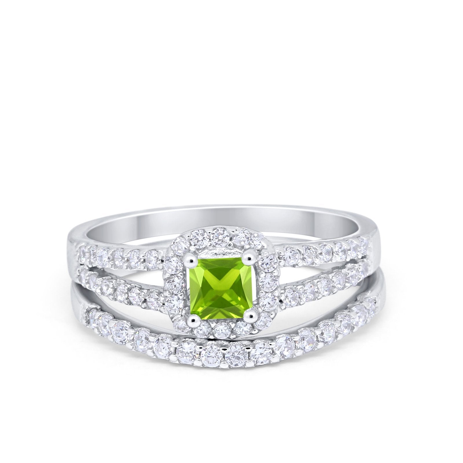 Halo Two Piece Engagement Ring Simulated Cubic Zirconia 925 Sterling Silver