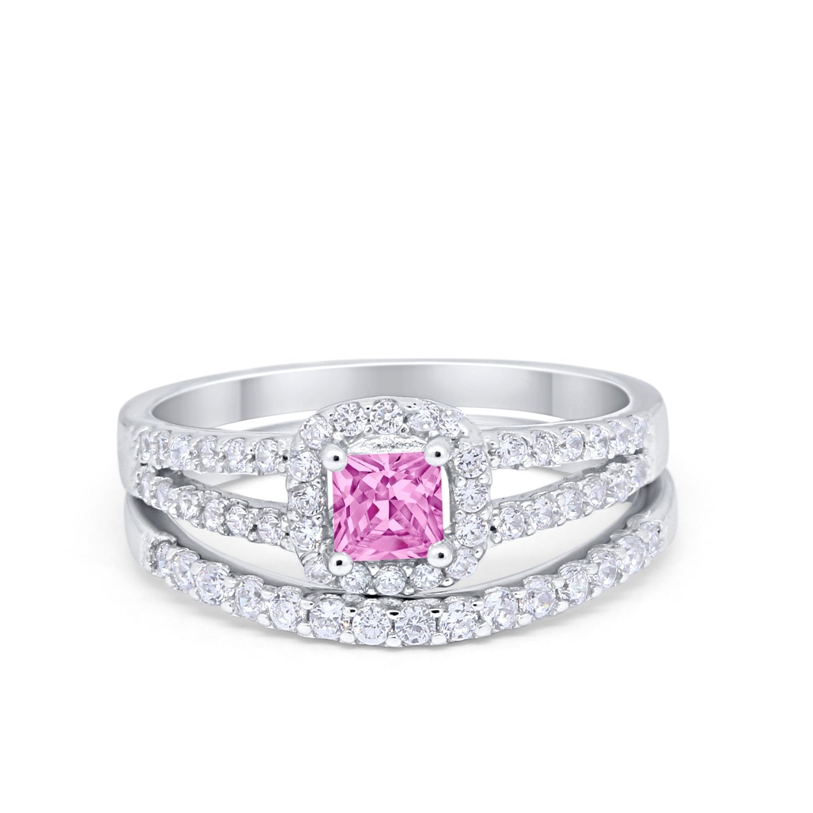 Halo Two Piece Engagement Ring Simulated Cubic Zirconia 925 Sterling Silver