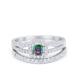 Halo Two Piece Engagement Ring Simulated Cubic Zirconia 925 Sterling Silver