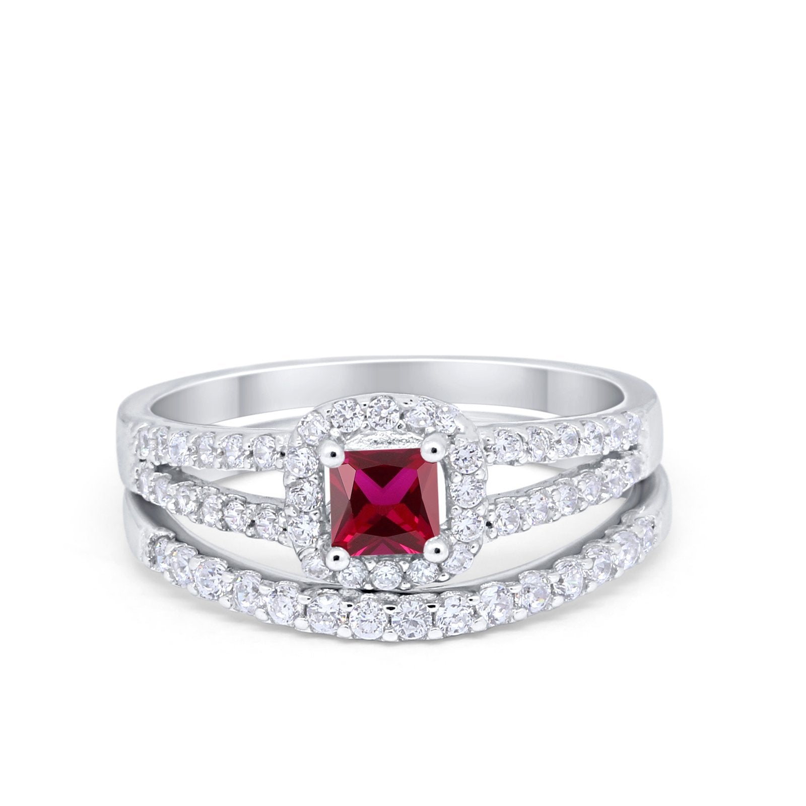 Halo Two Piece Engagement Ring Simulated Cubic Zirconia 925 Sterling Silver