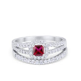 Halo Two Piece Engagement Ring Simulated Cubic Zirconia 925 Sterling Silver