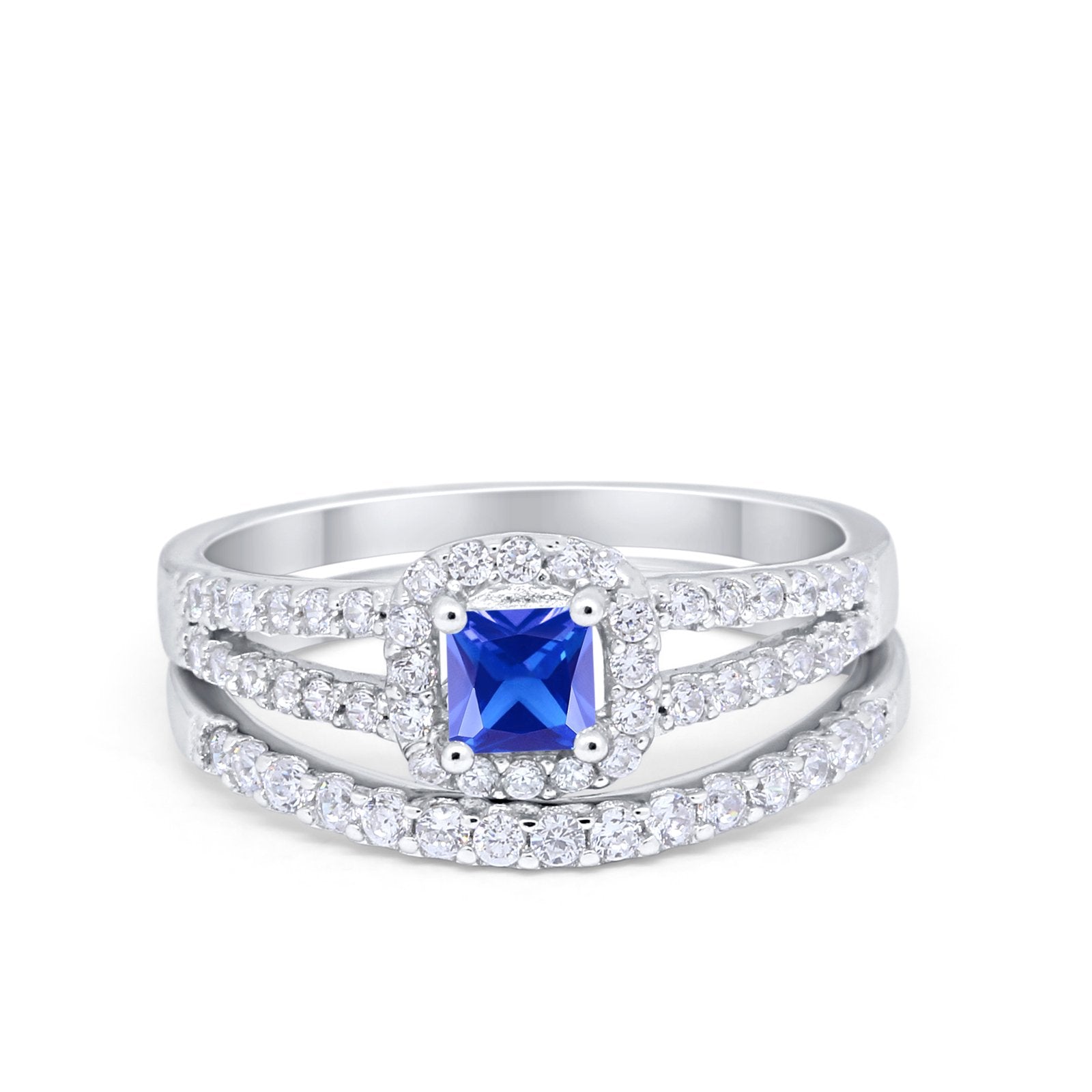 Halo Two Piece Engagement Ring Simulated Cubic Zirconia 925 Sterling Silver