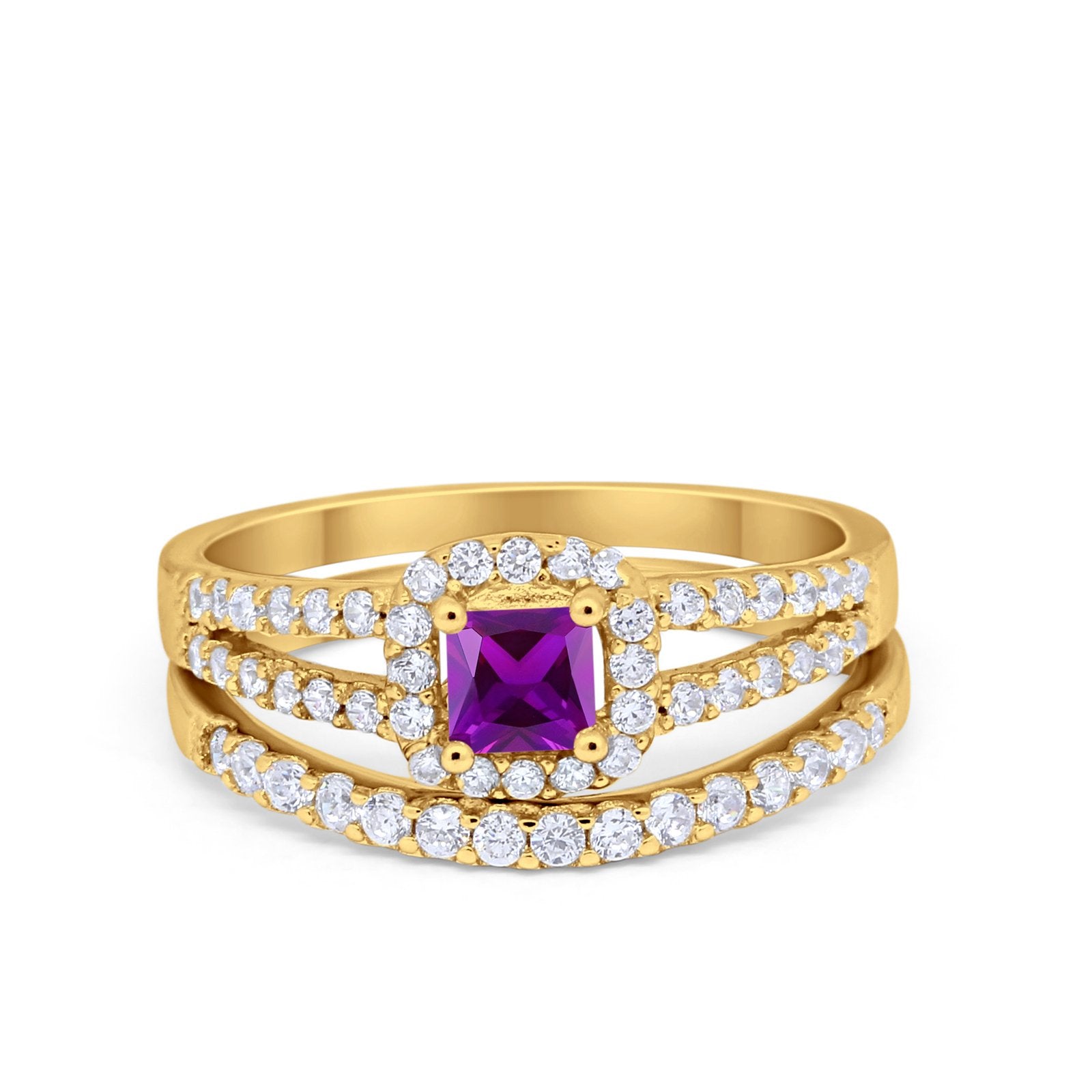 Halo Two Piece Engagement Ring Simulated Cubic Zirconia 925 Sterling Silver