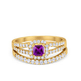 Halo Two Piece Engagement Ring Simulated Cubic Zirconia 925 Sterling Silver